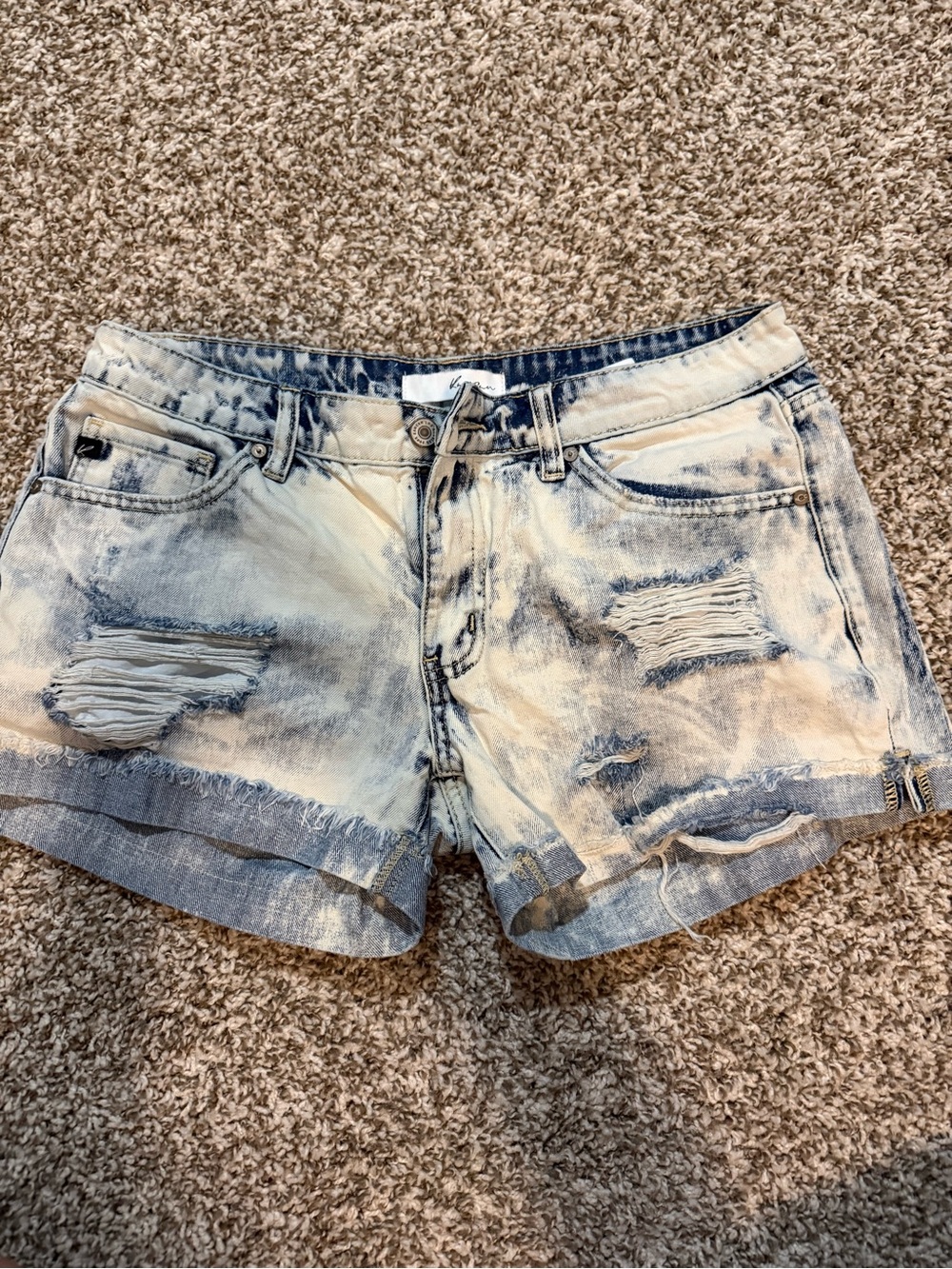 KanCan Distressed Light Blue Tie-Dye Denim Shorts